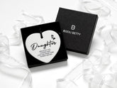 Ceramic daughter heart keepsake with quote in Bijou Betty gift box.
