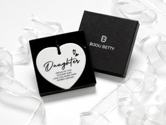 Ceramic daughter heart keepsake with quote in Bijou Betty gift box.
