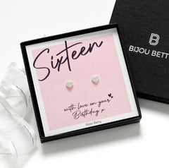 Sterling Silver 16th Birthday Heart Earrings Gift