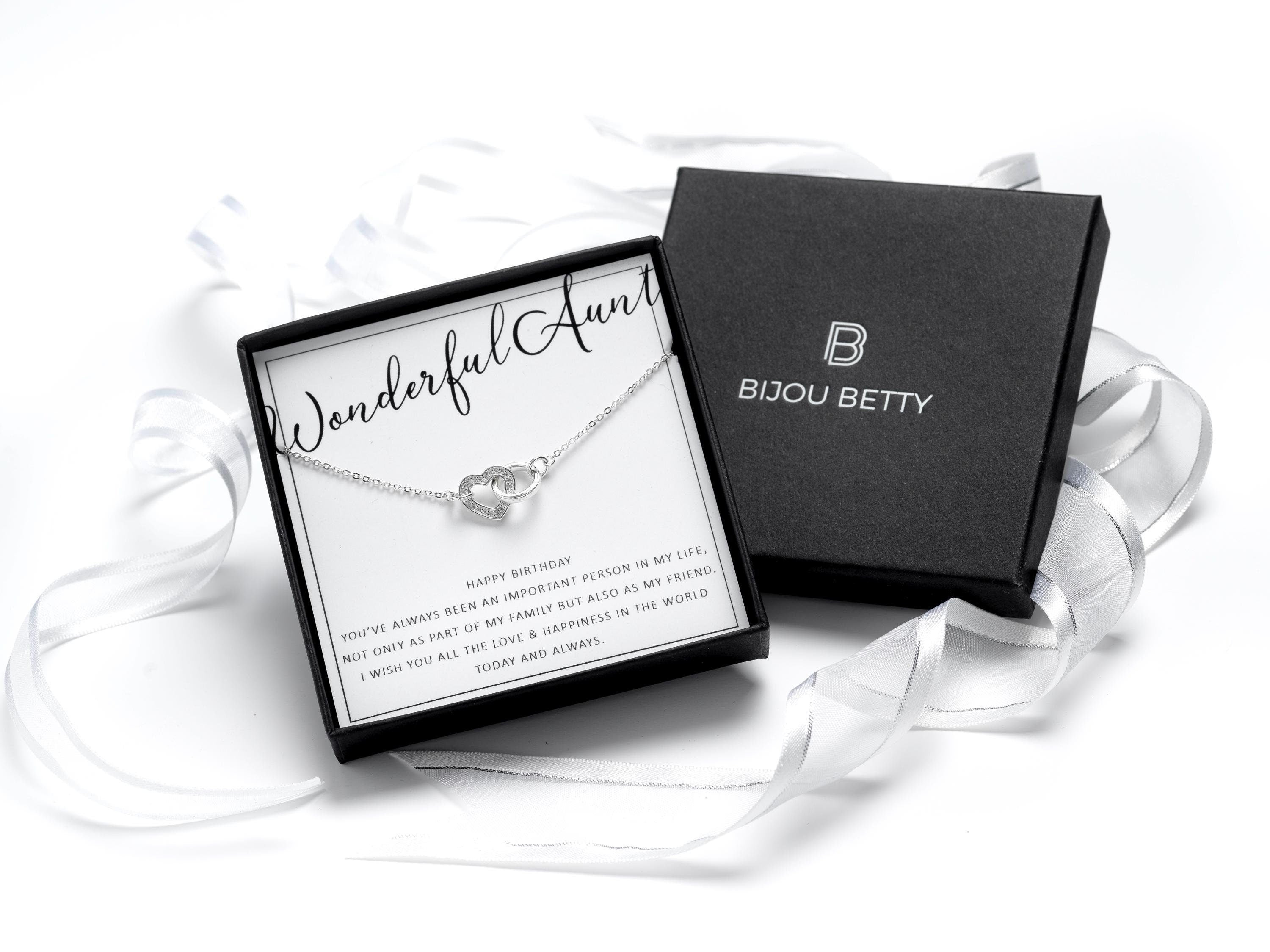 Sterling silver aunt necklace in Bijou Betty gift box.