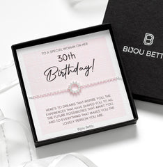 Sterling silver 30th birthday sunburst bracelet with CZ stones.