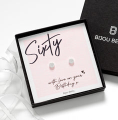 60th Birthday Gift Earrings for Her | Sterling Silver Circle Studs | CZ Earrings | Gift for Mum, Sister, Friend | 60th Keepsake