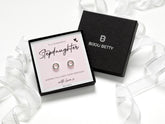 Sterling silver stepdaughter birthday earrings in Bijou Betty gift box.