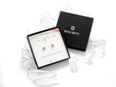 Sterling silver 16th birthday earrings gift, 6mm x 7mm CZ studs, silver/gold/rose gold, in Bijou Betty gift box with card.