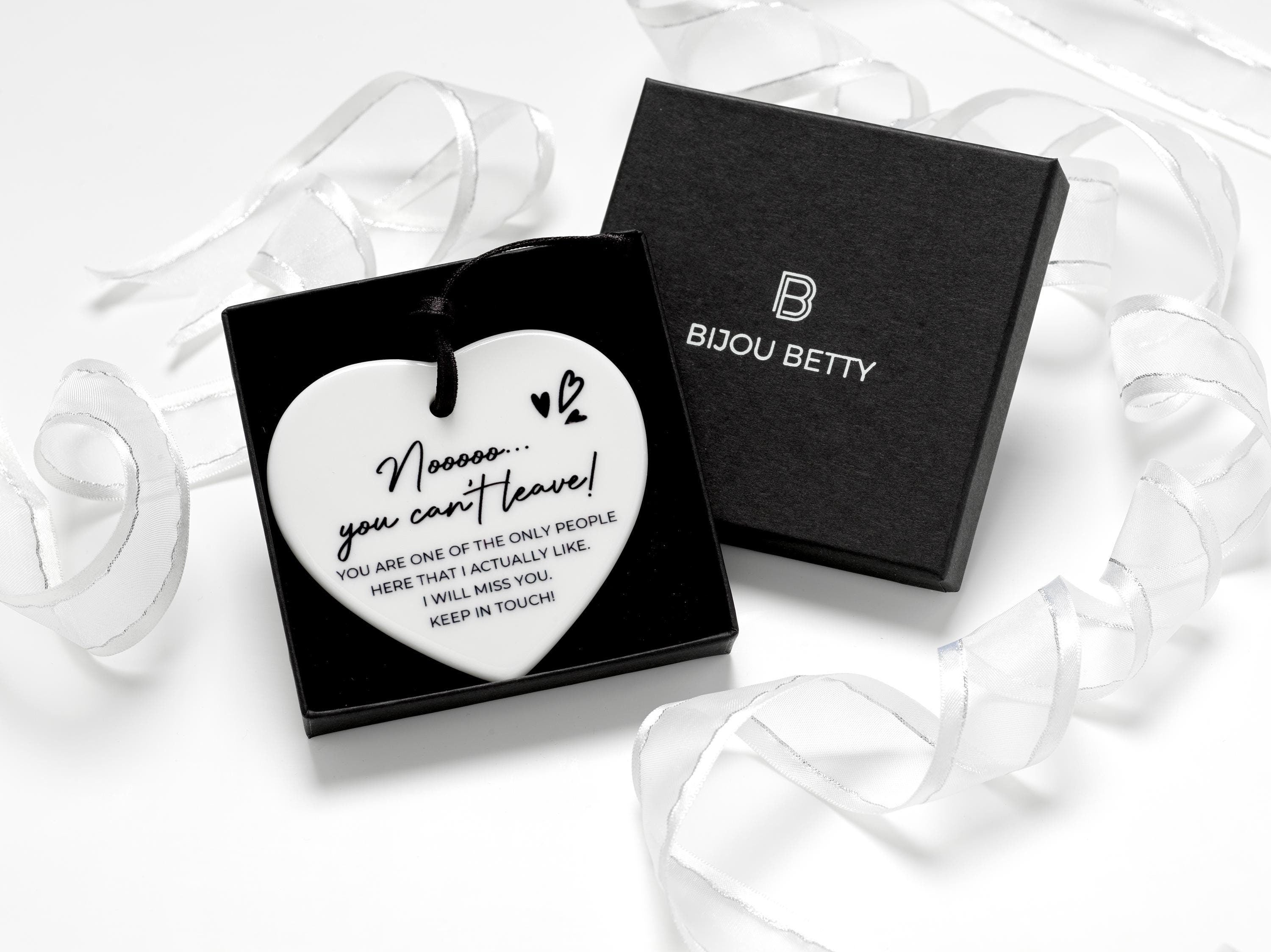 Ceramic colleague farewell heart keepsake in Bijou Betty gift box.