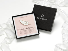 Sympathy gift feather enamel keepsake, memorial quote, with Bijou Betty tissue and card, optional box and bag.