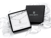Sterling silver stepdaughter daisy necklace gift, 12mm pendant, 16-18 inch chain, in Bijou Betty gift box with bag and card.