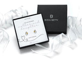 Sterling silver mother daughter earrings with hearts in Bijou Betty gift box.