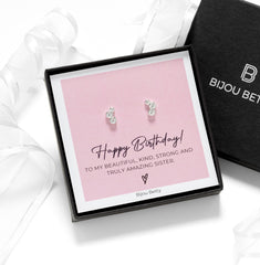 Sterling silver sister birthday earrings, 9.5mm CZ heart studs, 925 silver, gift for sister, in Bijou Betty gift box