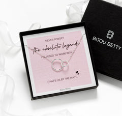 Leaving gift for a colleague. Sterling silver interlinked circles necklace in a luxury gift box.