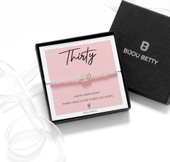 Sterling Silver 30th Birthday Bracelet With 3 Rings Gift