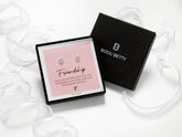 Bijou Betty’s friendship gift set, 925 silver heart stud earrings in gift box with bag, tissue, and card.
