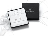 Sterling silver colleague gift heart earrings, 6mm x 7mm CZ studs, in Bijou Betty gift box with friendship card.