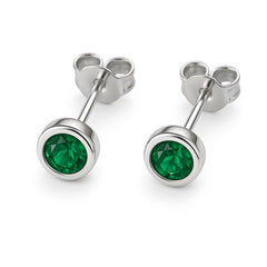 May Birthstone Earrings - Sterling Silver Emerald Cubic Zirconia Studs Gift for Daughter, Mum, Sister or Friend