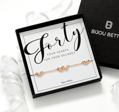 925 silver 40th birthday heart bracelet, adjustable 7.5", in gift box.