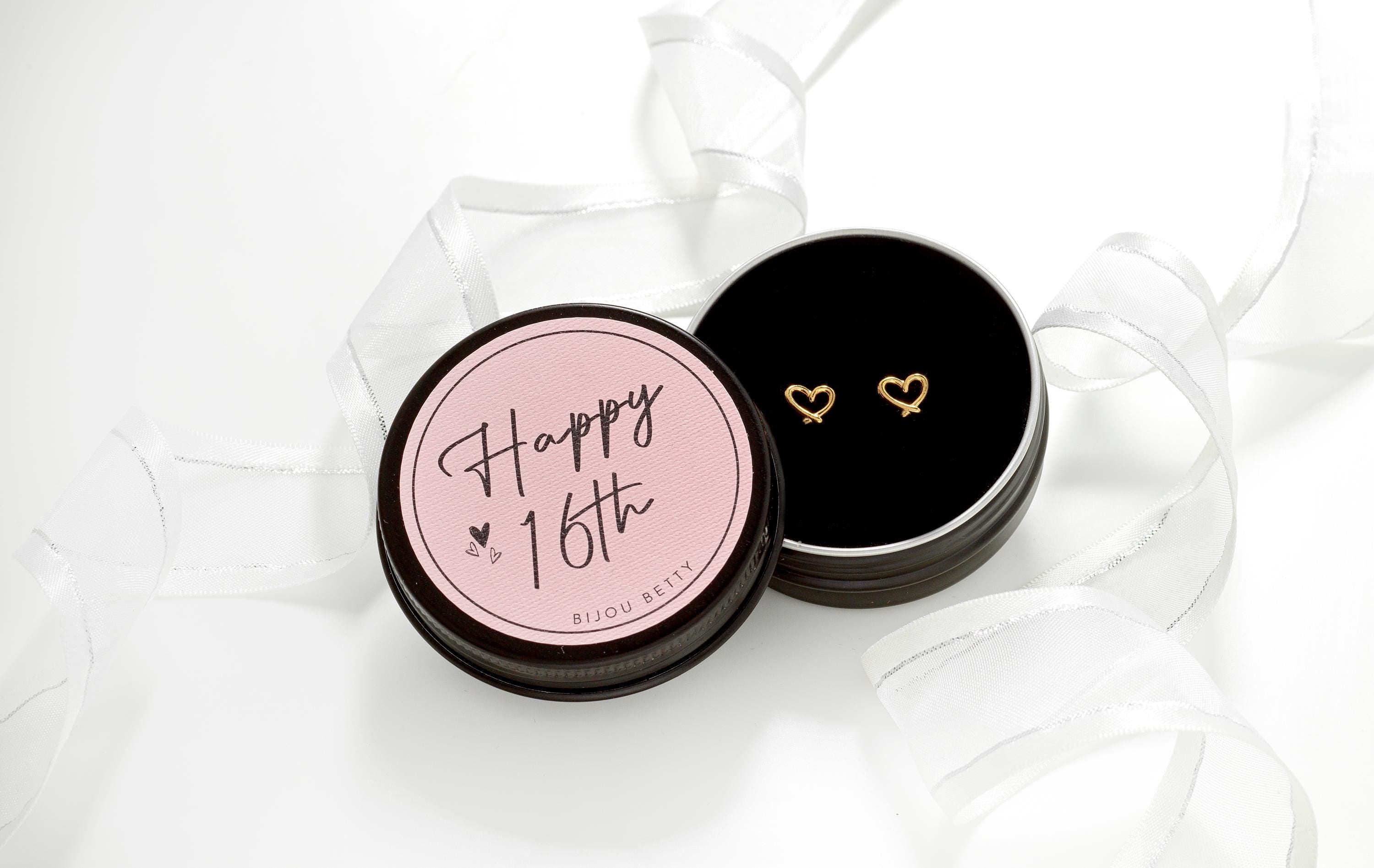 16th Birthday Heart Stud Earrings Gift