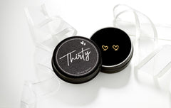 Gold-plated stainless steel 7mm heart stud earrings in Bijou Betty gift box with 30th birthday card, ideal for daughters.