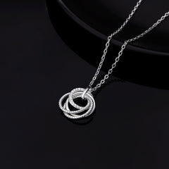 Close-up of 925 silver four-ring necklace, 12mm rings, perfect for 40th birthday gifts for daughters.