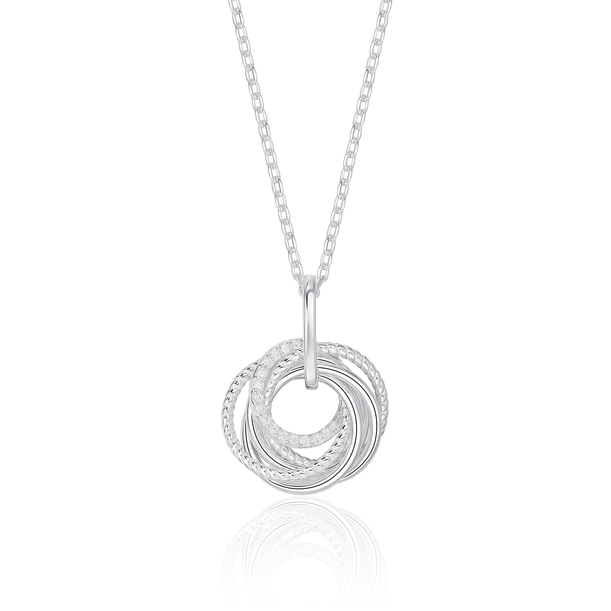 Sterling silver 60th birthday necklace, 10mm CZ and 12mm rings, 925 silver, 16–18in chain, gift for mum.