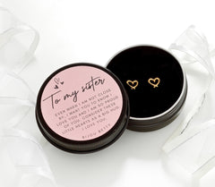Bijou Betty sister gift earrings with optional gift bag and personalised tag, perfect for moving away or thank you gifts.