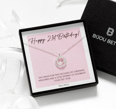 21st birthday 3 ring necklace in sterling silver.