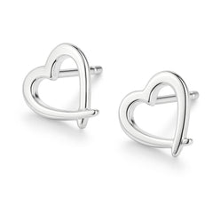 Close-up of Bijou Betty’s 925 silver heart stud earrings, 10mm x 10mm, for retirement gift, displayed on white background.
