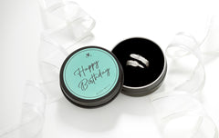Adjustable solid silver feather ring in a Happy Birthday gift box.