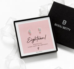 Sterling silver 18th birthday earrings, 9.5mm CZ studs, 925 silver, gift for daughter, in Bijou Betty gift box with bag.