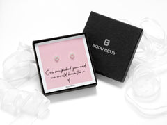 Sterling silver daughter-in-law earrings, 6mm x 7mm CZ heart studs, 925 silver, wedding gift, in Bijou Betty gift box.