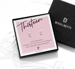 Sterling silver 13th birthday earrings, 7mm x 5mm CZ heart studs, 925 silver, gift for daughter, in Bijou Betty gift box.