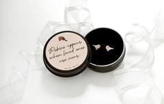 Bijou Betty’s robin stud earrings gift set, with 925 sterling silver rose gold-plated studs in a gift box with the quote, Robins appear when loved ones are near. Optional gift bag.