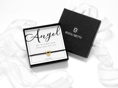 Stainless steel 13mm angel cord bracelet in Bijou Betty gift box with angel card, ideal for daughters.