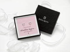 Bijou Betty’s retirement gift set, 925 silver heart stud earrings in gift box with bag, tissue, and card: And so the next adventure begins…
