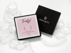 Bijou Betty’s 30th birthday gift set, 925 silver stud earrings in gift box with bag, tissue, and card: Thirty! Wishing you a very happy 30th birthday!”