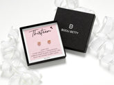Sterling silver 13th birthday earrings gift, 6mm x 7mm CZ heart studs, in Bijou Betty gift box with bag.