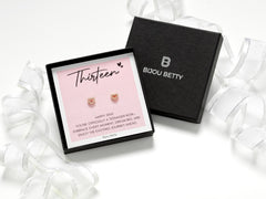 Sterling silver 13th birthday earrings gift, 6mm x 7mm CZ heart studs, in Bijou Betty gift box with bag.
