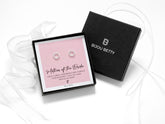 Bijou Betty’s mother of the bride gift set, 925 silver sunburst earrings in gift box with bag, tissue, ribbon, and card.