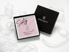 Sterling silver 3-ring necklace with CZ in Bijou Betty gift box with 60th birthday card, ideal for mums.
