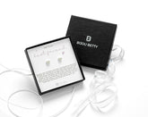 Sterling silver CZ stud earrings for best friend gift, 6mm x 7mm heart shape, in Bijou Betty gift box with card.