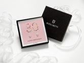 Bijou Betty’s 80th birthday gift set, 925 silver heart studs in a gift box with bag, tissue, and card, 80 Happy Birthday!