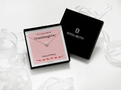 Silver heart necklace in Bijou Betty gift box with card, To a special Granddaughter - Happy Birthday!