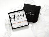 Rose gold heart bracelet in Bijou Betty gift box with card Forty - FOUR HEARTS FOR FOUR DECADES.