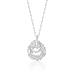 Sterling silver 80th birthday necklace with seven interlinked rings, one with cubic zirconia.
