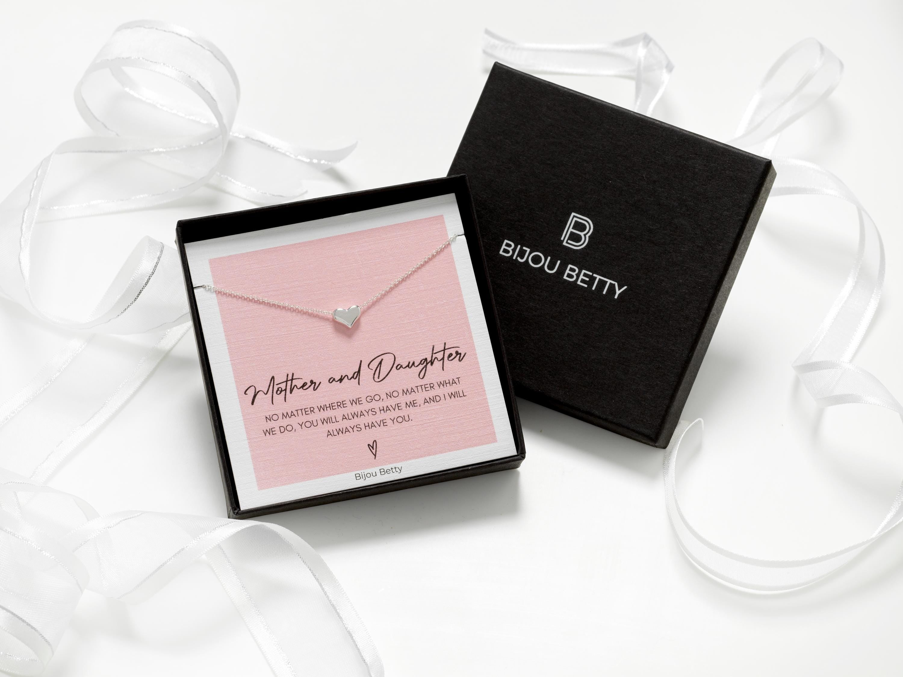 Sterling Silver Heart Necklace in Gift Box for Mother Daughter