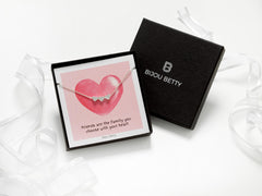 Sterling silver three hearts necklace in Bijou Betty gift box with friend card, ideal for bestie birthday gifts.