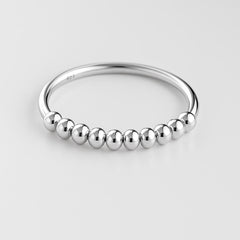 Sterling Silver Fidget Anxiety Ring | Dainty Bead Spinner Ring | Anti-Worry Gift For Her