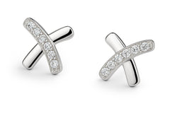 Close-up of 925 silver CZ kiss earrings, perfect for 21st birthday gifts for sisters or girlfriends.