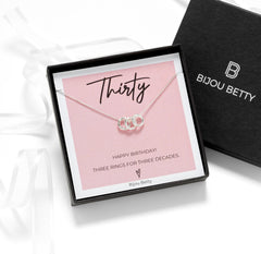 Close-up of 925 silver 3-ring necklace, perfect for 30th birthday gifts for wives or sisters.