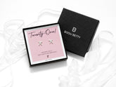 Sterling silver 10mm CZ kiss stud earrings in Bijou Betty gift box with 21st birthday card, ideal for daughters.