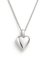 Close-up of 925 silver puffed heart necklace on 16–18-inch chain, perfect for birthday gifts for friends.